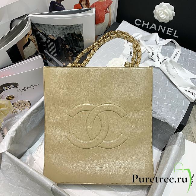 Chanel | Shiny Beige Aged Calfskin Shopping Bag - AS1945 - 32 x 30 x 10 cm - 1