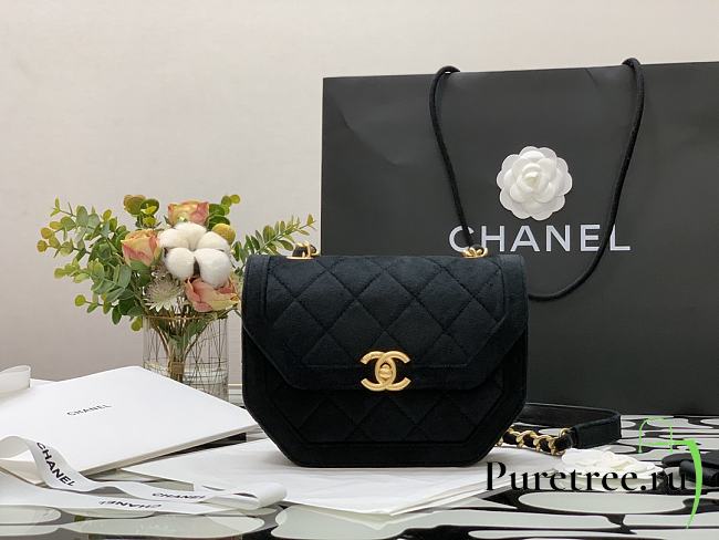 Chanel | MINI FLAP BAG Velvet & Gold-Tone Metal Black - AS2597   - 1