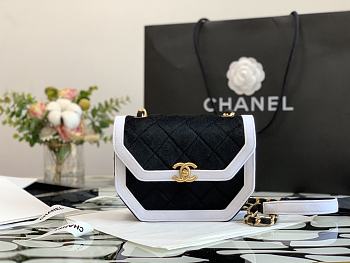 Chanel | MINI FLAP BAG Velvet & Gold-Tone Metal Black /White - AS2597  