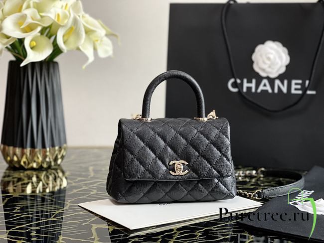 Chanel | COCO HANDLE mini Black Grained Bag - 13×19×9cm - 1
