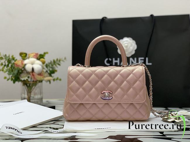Chanel | COCO HANDLE Iridescent pink Grain Bag Silver Hardware - 23 cm - 1