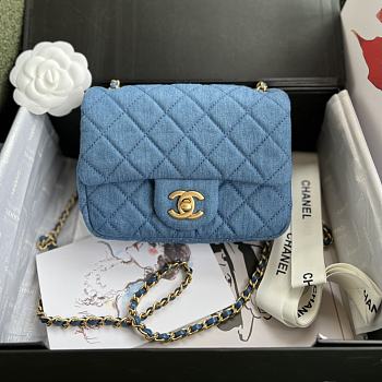 Chanel | Denim & Gold Metal Blue Mini Flap Bag - AS1786 - 20 cm
