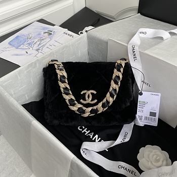 Chanel | Shearling Strass Flap Bag Crystal Strap Black - AS2240 - 15 x 21.5 x 6.5 cm