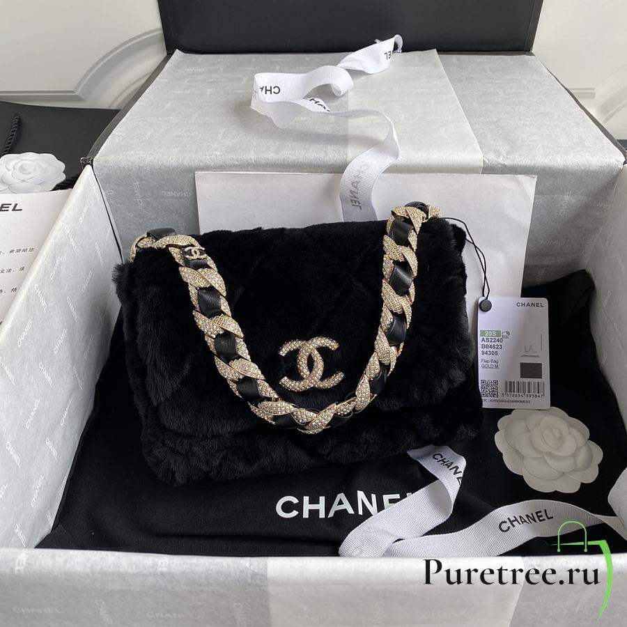 Chanel  Shearling Strass Flap Bag Crystal Strap Black - AS2240