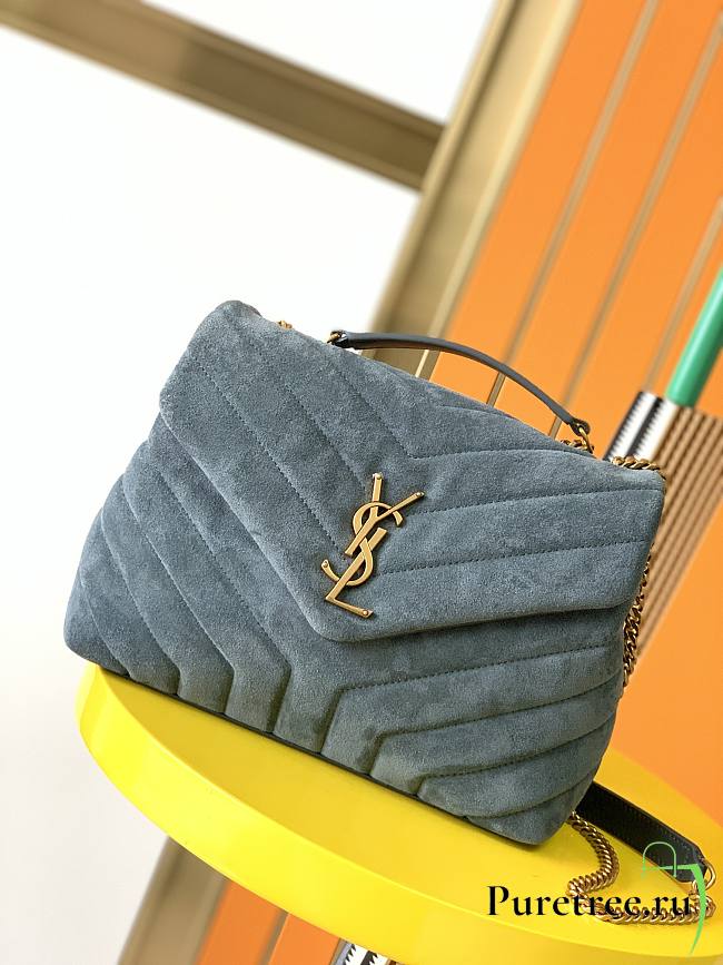 YSL | LOULOU Small Bag In Y-Quilted Blue Suede - 494699 - 25x17x9cm - 1