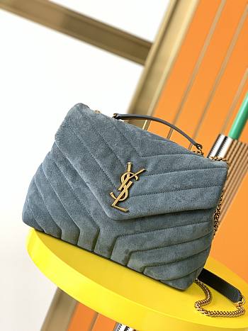 YSL | LOULOU Small Bag In Y-Quilted Blue Suede - 494699 - 25x17x9cm