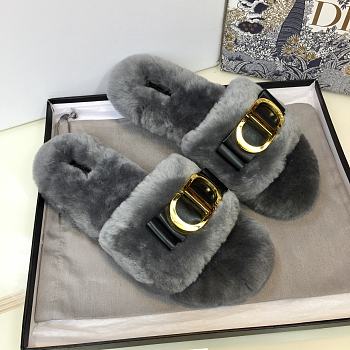 DIOR | CD Christian Dior Grey Wool Fur Slides