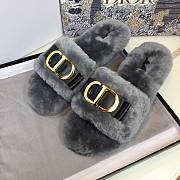 DIOR | CD Christian Dior Grey Wool Fur Slides - 2