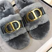 DIOR | CD Christian Dior Grey Wool Fur Slides - 3