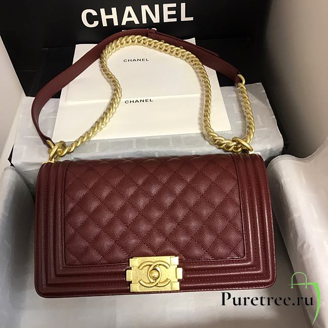 Chanel | Red Wine Boy handbag Golden Hardware - A67086 - 1