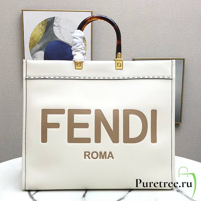 FENDI | Large Sunshine White leather shopper - 8BH372 - 40.5 x 21.5 x 35cm - 1