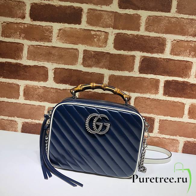GUCCI | Bamboo Handle Marmont Shoulder Bag Blue - 602270 - 22 x 17.5 x 9.5 cm - 1
