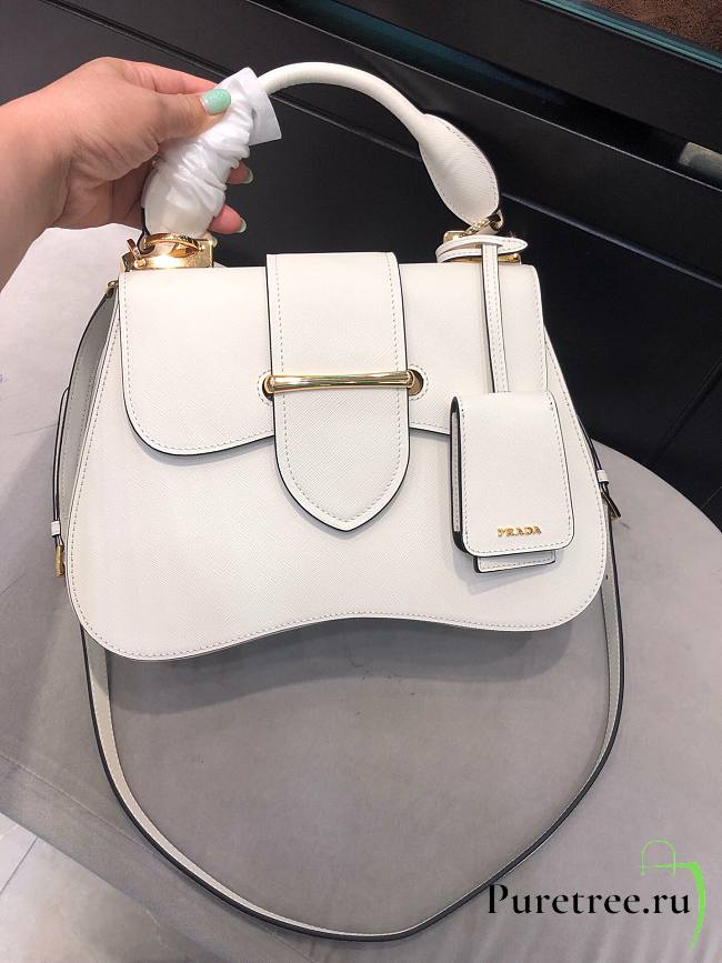 PRADA | White Sidonie Saffiano Leather Bag - 1BN005 - 20.5 x 29 cm x 9.5 cm - 1