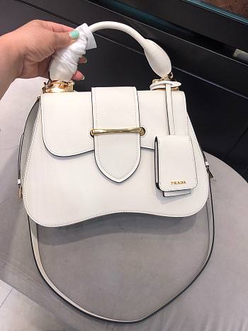PRADA | White Sidonie Saffiano Leather Bag - 1BN005 - 20.5 x 29 cm x 9.5 cm