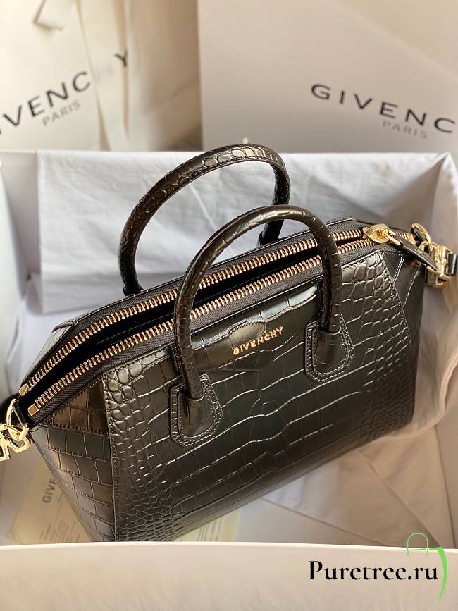 Givenchy | Small Antigona Bag In Box Crocodile Leather In Black - BB500C - 28 cm - 1