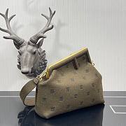 FENDI | First Medium Olive Green flannel bag with embroidery - 8BP127 - 5