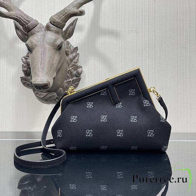 FENDI | First Small Black flannel bag with embroidery - 8BP129 - 1