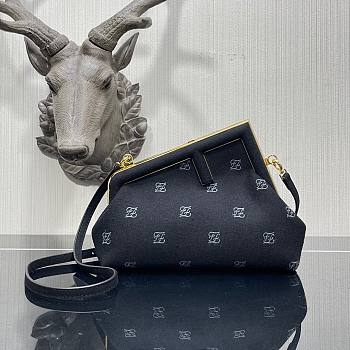 FENDI | First Small Black flannel bag with embroidery - 8BP129