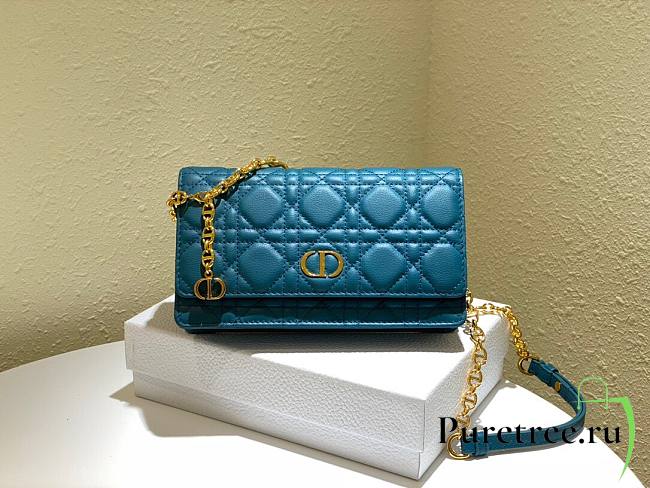 DIOR | Caro Blue belt pouch with chain - S5091U - 20 x 11.5 x 3.5 cm - 1