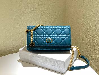 DIOR | Caro Blue belt pouch with chain - S5091U - 20 x 11.5 x 3.5 cm