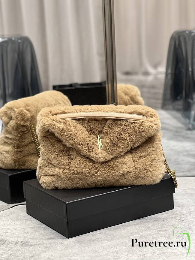 YSL | Loulou Puffer Small shearling Light Brown Bag - 577475 - 35×23×13.5cm - 1