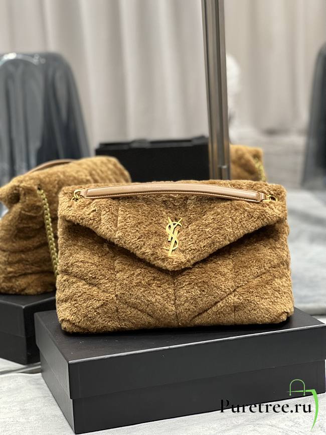 YSL | Loulou Puffer Small shearling Brown Bag - 577475 - 35×23×13.5cm - 1