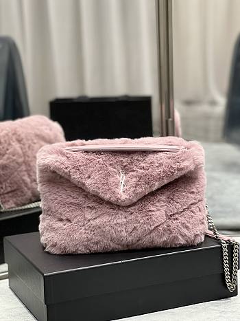 YSL | Loulou Puffer Small shearling Pink Bag - 577476 - 29×17×11cm