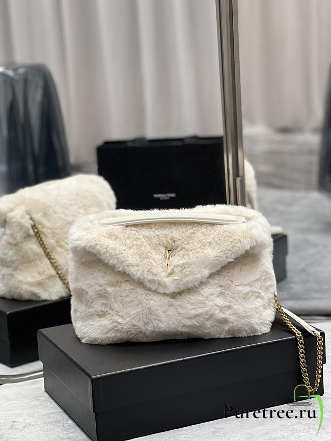 YSL | Loulou Puffer Small shearling White Bag - 577476 - 29×17×11cm - 1