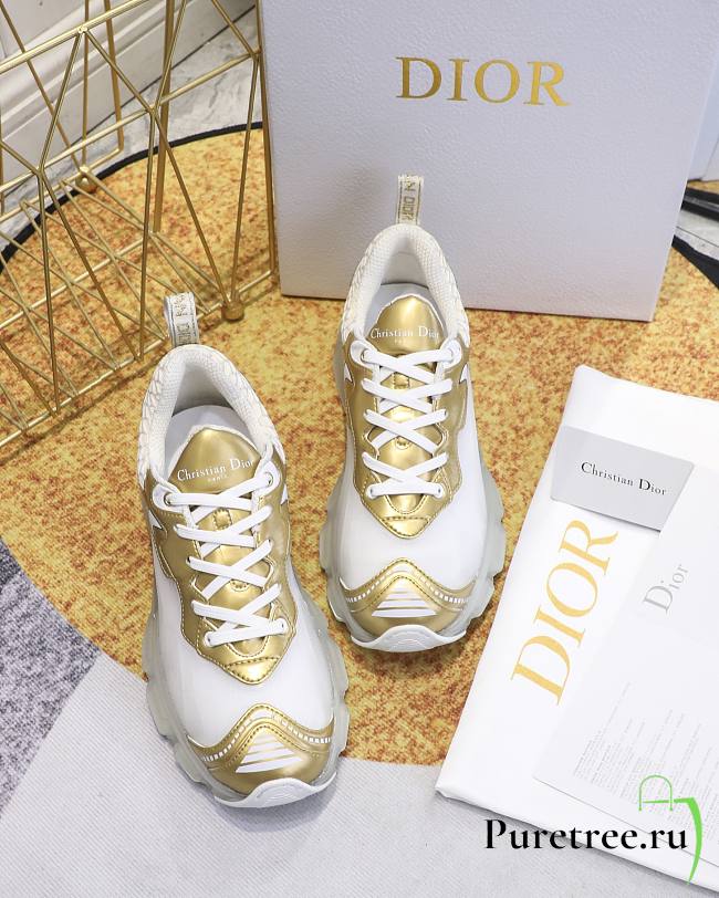 DIOR | VIBE SNEAKER White Mesh and Gold-Tone Leather - 1