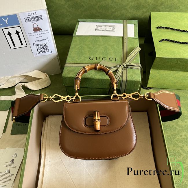 GUCCI | Mini Brown top handle bag with Bambo - 686864 - 17 x 12 x 7.5cm - 1