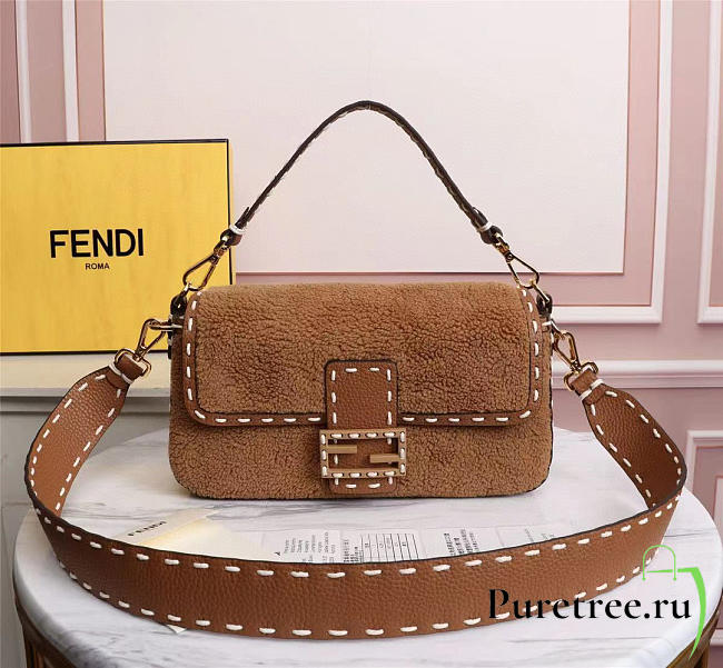 FENDI | BAGUETTE Brown sheepskin bag - 8BR600 - 27×6×15cm - 1
