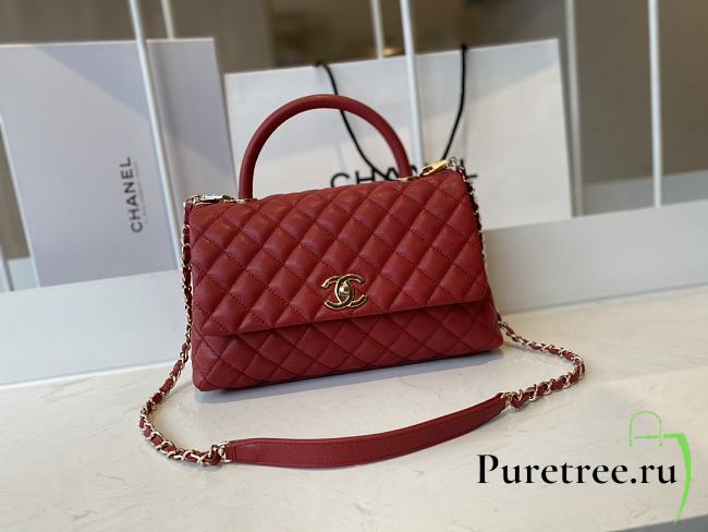 CHANEL | Red Grained Calfskin Coco Handle Bag - A92991 - 28 cm - 1