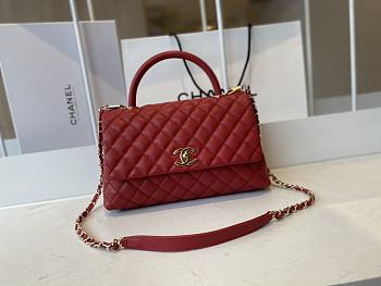 CHANEL | Red Grained Calfskin Coco Handle Bag - A92991 - 28 cm