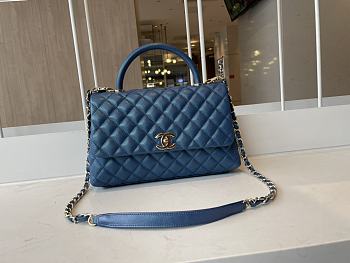CHANEL | Blue Grained Calfskin Coco Handle Bag - A92991 - 28 cm