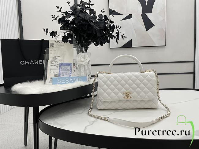 CHANEL | White Grained Calfskin Coco Handle Bag - A92991 - 28 cm - 1