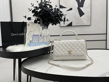 CHANEL | White Grained Calfskin Coco Handle Bag - A92991 - 28 cm