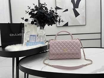CHANEL | Light Pink Grained Calfskin Coco Handle Bag - A92991 - 28 cm