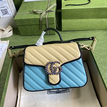 GUCCI | GG Marmont mini blue/yellow top handle bag - 583571 - 21 x 15.5 x 8cm