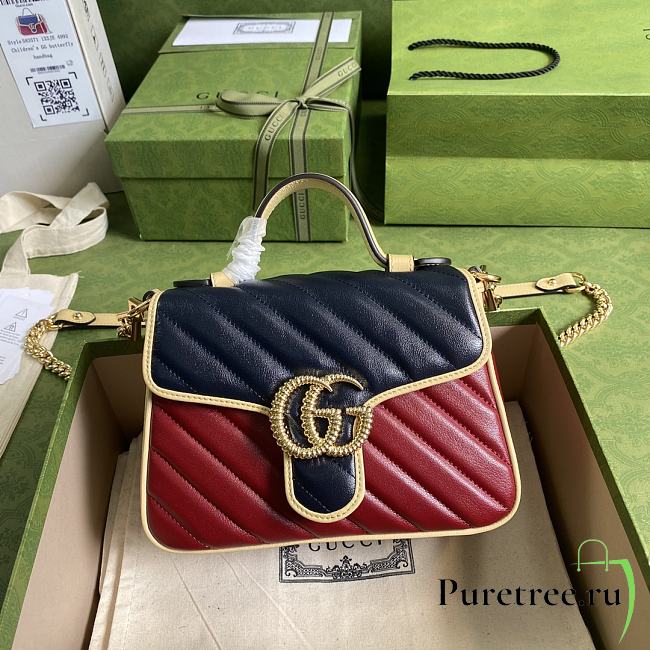 GUCCI | GG Marmont mini blue/red top handle bag - 583571 - 21 x 15.5 x 8cm - 1