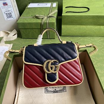 GUCCI | GG Marmont mini blue/red top handle bag - 583571 - 21 x 15.5 x 8cm