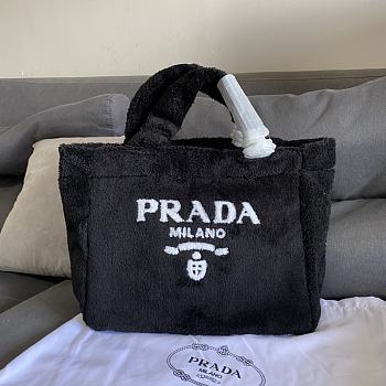 PRADA | Terry tote bag Black/White - 1BG130 - 40×34×16cm