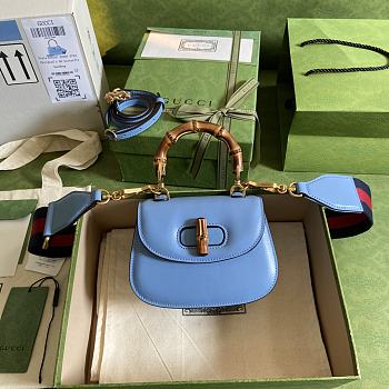 GUCCI | Mini Blue top handle bag with Bambo - 686864 - 17 x 12 x 7.5cm