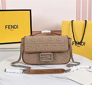 FENDI | MIDI BAGUETTE CHAIN Beige FF fabric bag - 8BR793 - 24×6×13cm - 1