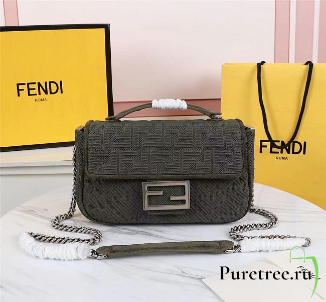 FENDI | MIDI BAGUETTE CHAIN Green FF fabric bag - 8BR793 - 24×6×13cm - 1