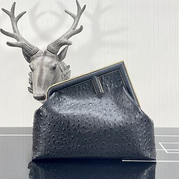 FENDI | FIRST MEDIUM Black ostrich leather bag -  8BP127 - 32.5x15x23.5cm 