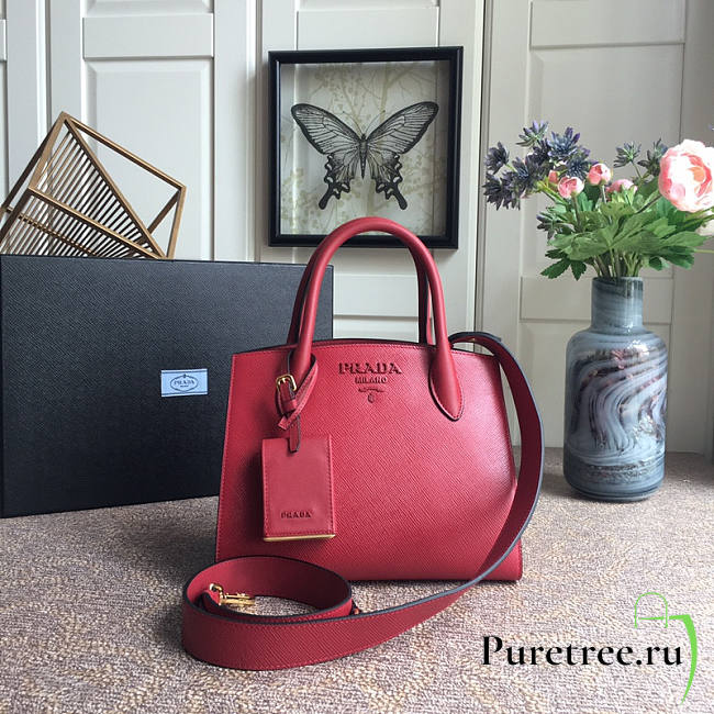 PRADA | Small Red Saffiano Leather Monochrome Bag - 1BA156 - 26x20x15cm - 1