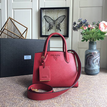 PRADA | Small Red Saffiano Leather Monochrome Bag - 1BA156 - 26x20x15cm