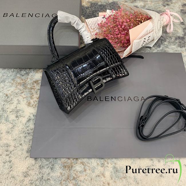 Balenciaga | Hourglass Top Handle Crocodile XS Black - 19 cm - 1