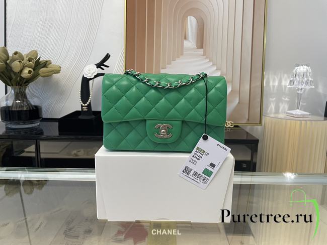 CHANEL | Classic Flap Bag Green Silver Hardware- A01116 - 20 cm - 1