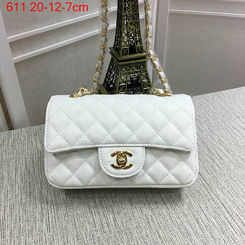 CHANEL | Classic Flap Bag White Gold Hardware in Grain - A01116 - 20 cm